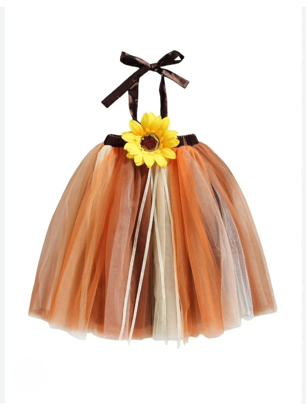 Girl Fall Sunflower Tutu Dress Halter Ribbon Halloween Pumpkin Patch Outfit 4-5Y